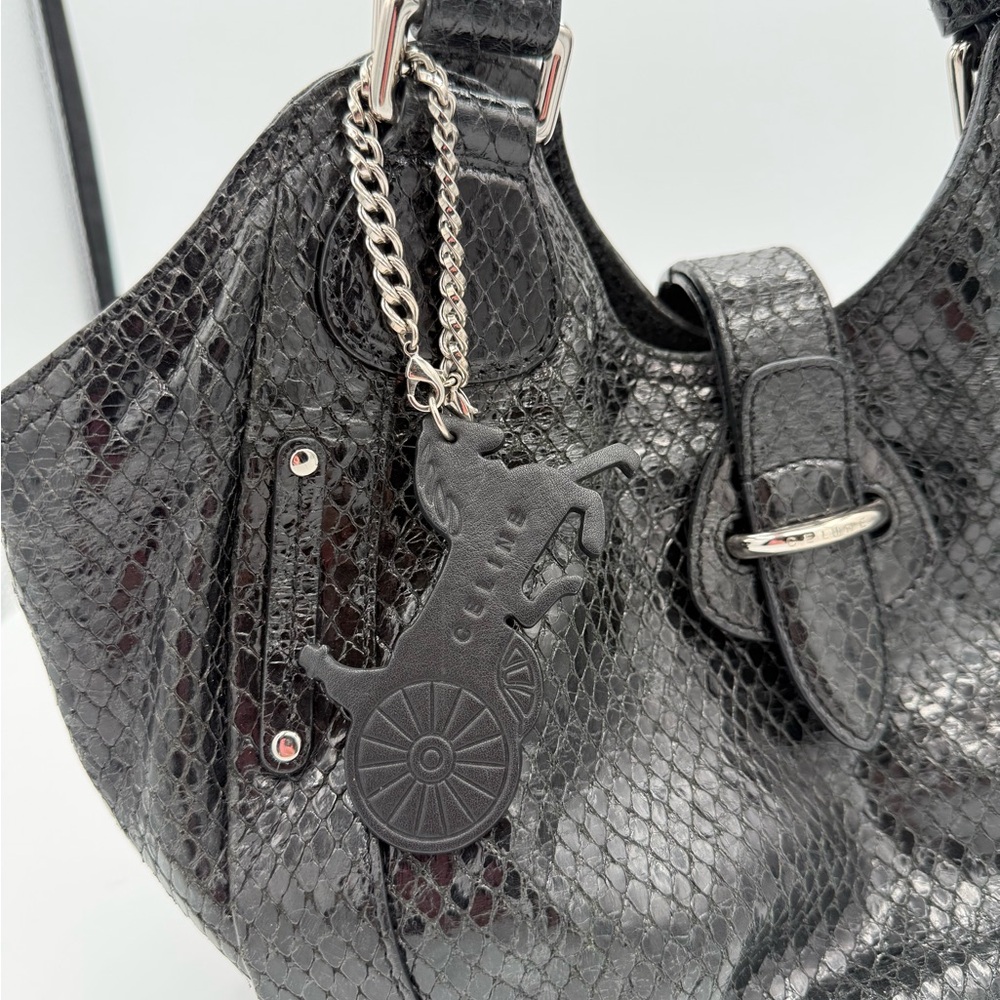 Celine Black Python Embossed Hobo Bag - image 2